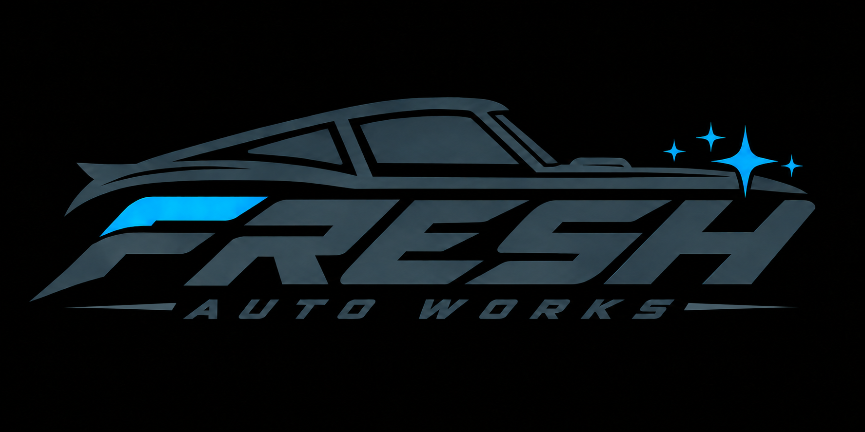 FRESH Auto Works — car silhouette with electric blue accents